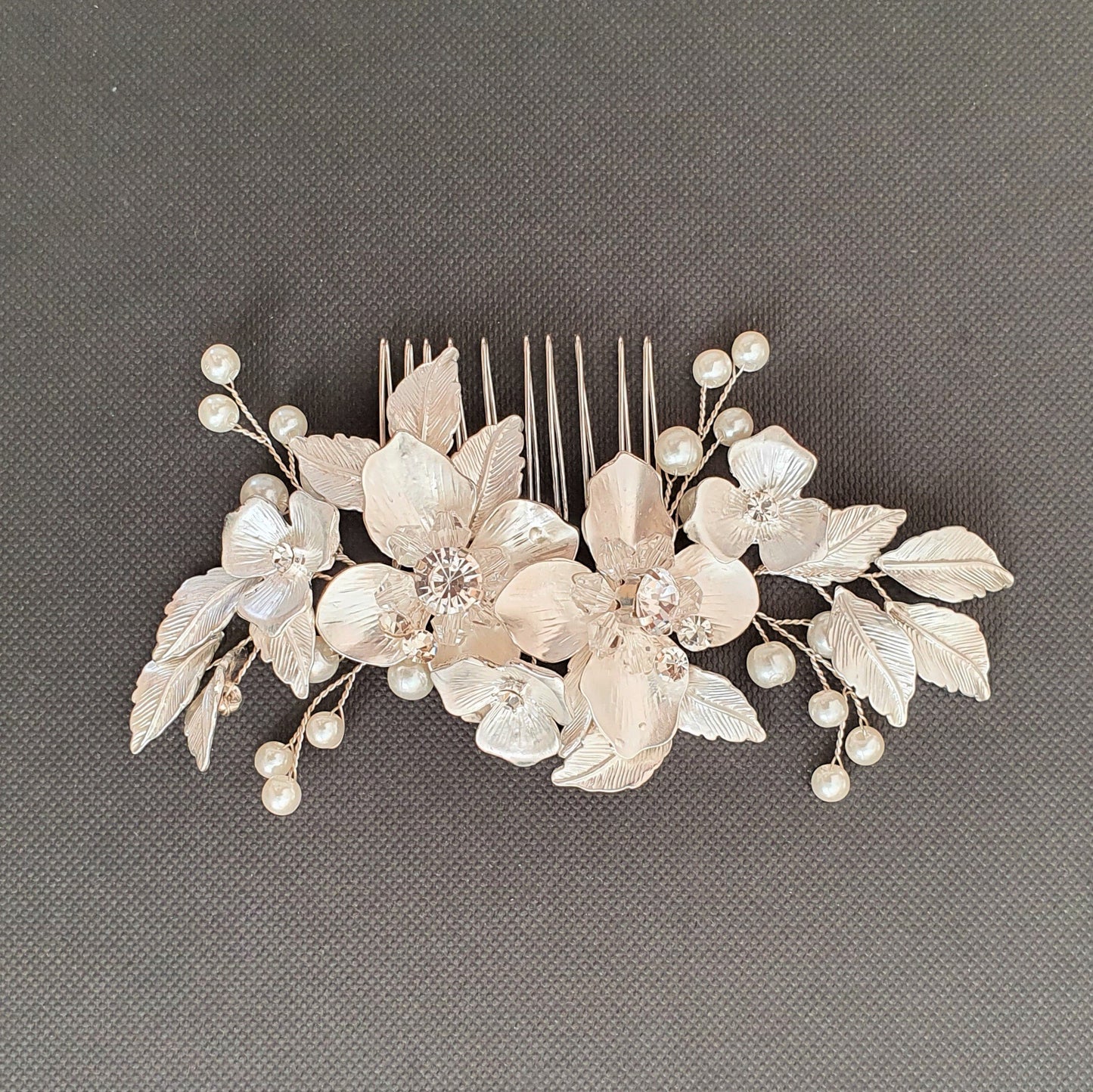 Rose Gold Flower and Leaf Hair Comb for Weddings- Azalea