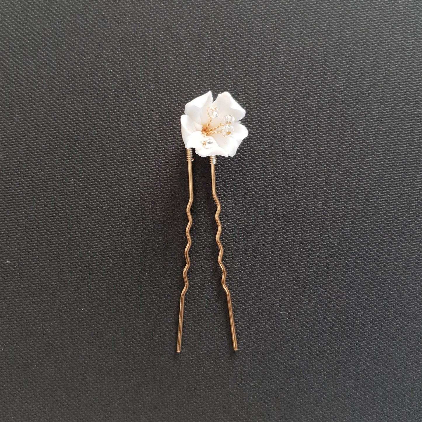 Bridal Hair Pins Set with White Flowers-Magnolia