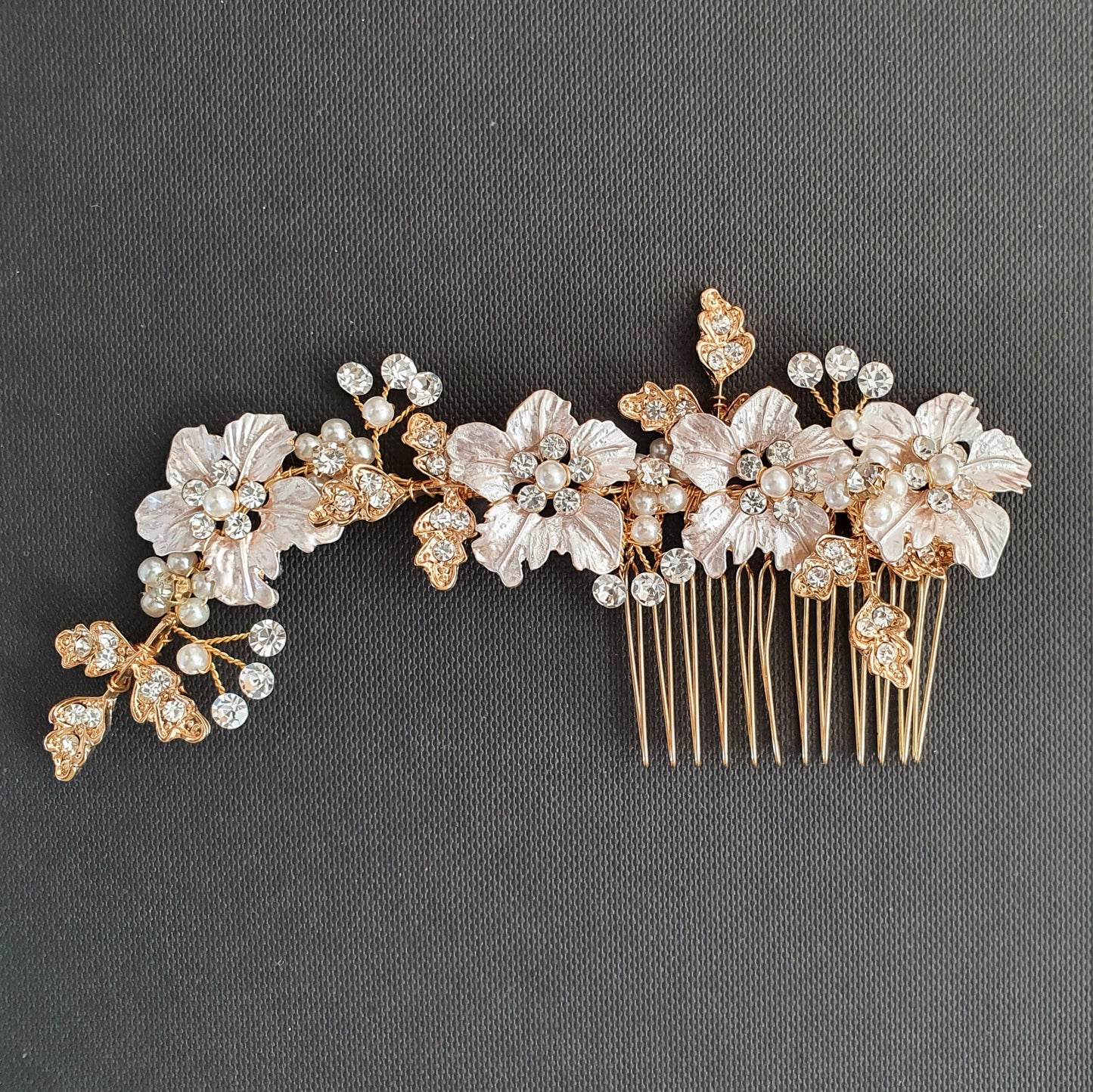 Silver flower Leaf Hair Comb for Weddings-Gardenia