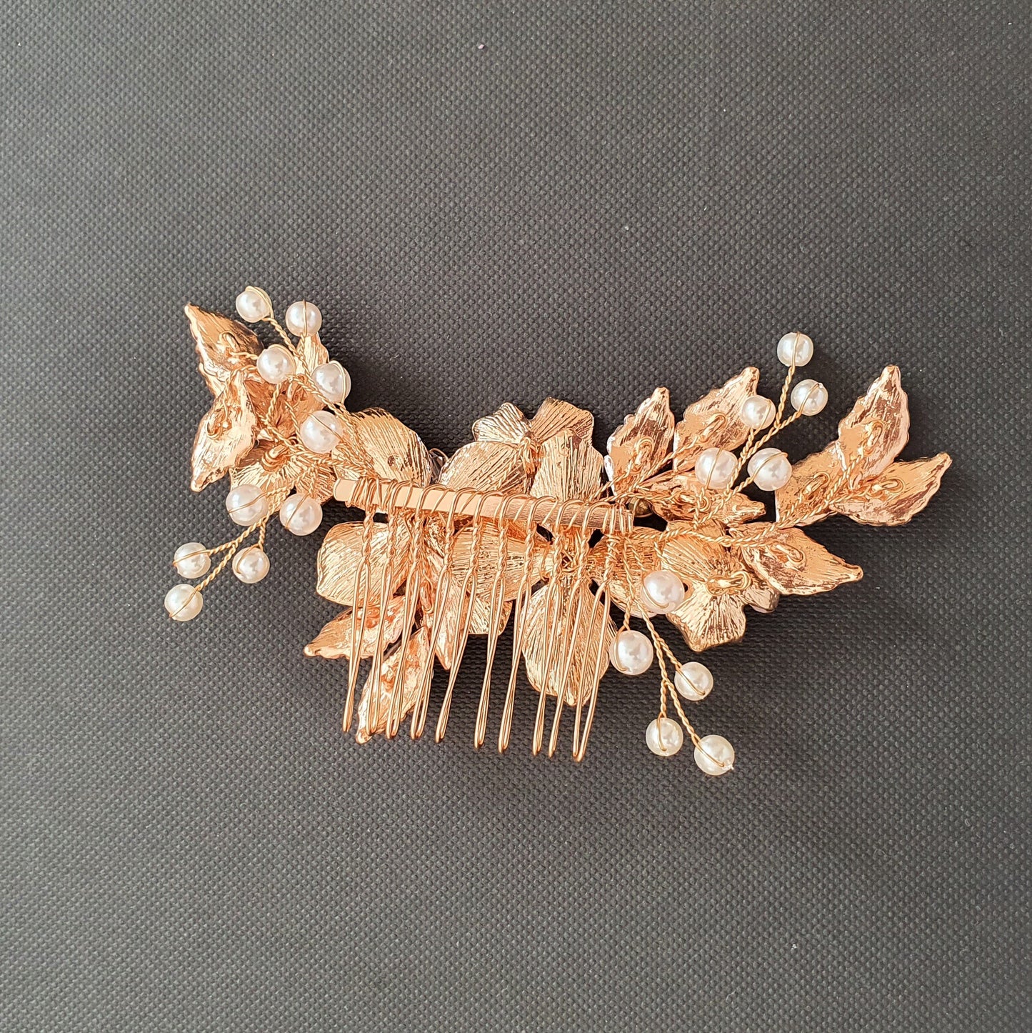 Rose Gold Flower and Leaf Hair Comb for Weddings- Azalea