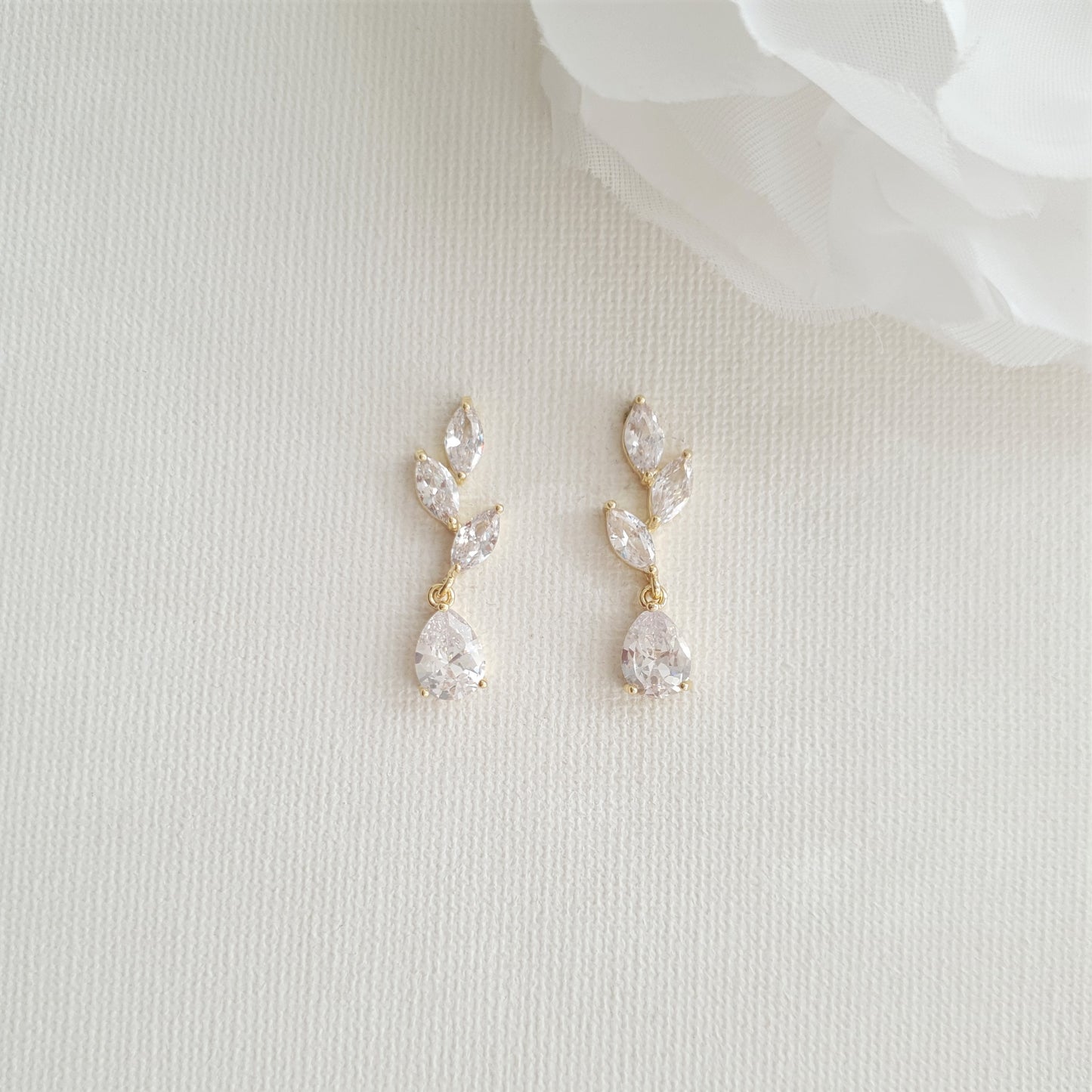 Small Rose Gold Leaf Drop Earrings-Taylor