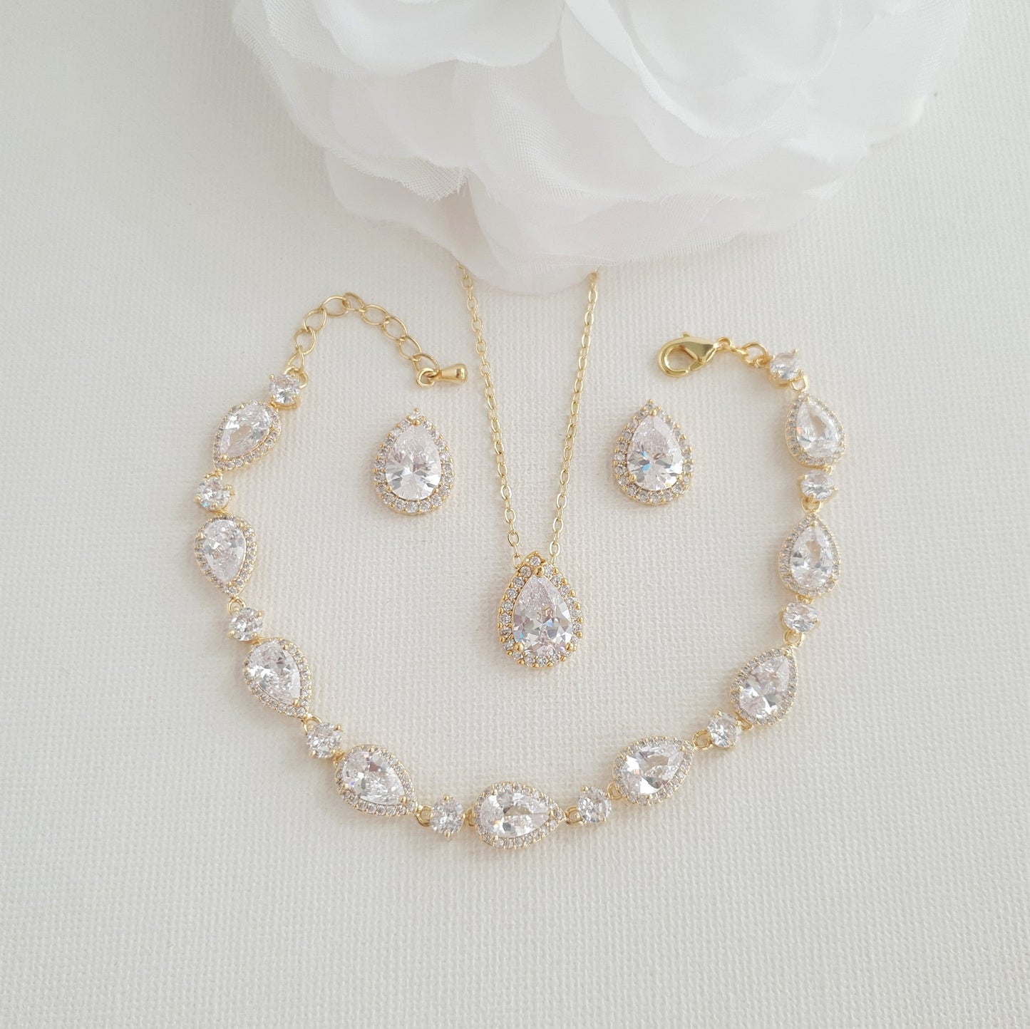 Teardrop Stud Earrings Necklace Bracelet Set-Emma