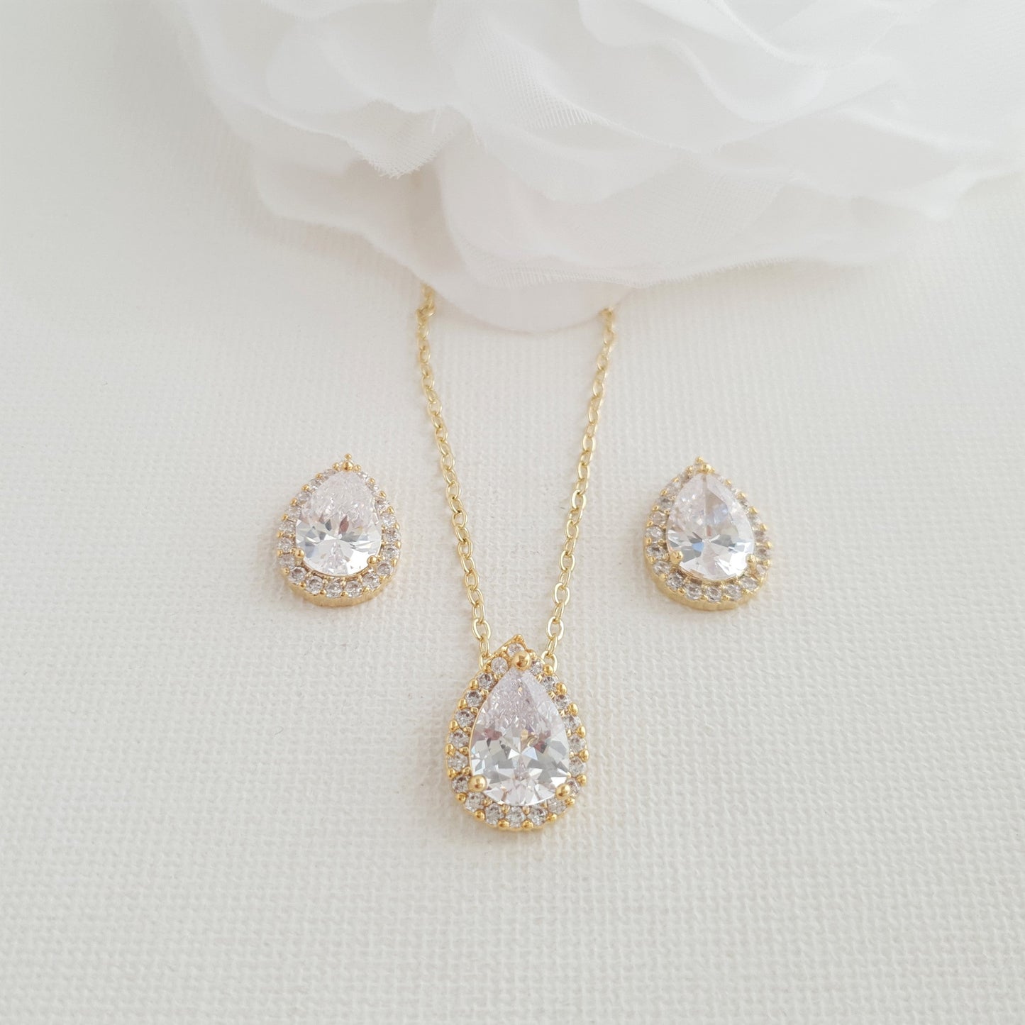 Gold Stud Earrings and Necklace for Bridesmaids-Emma