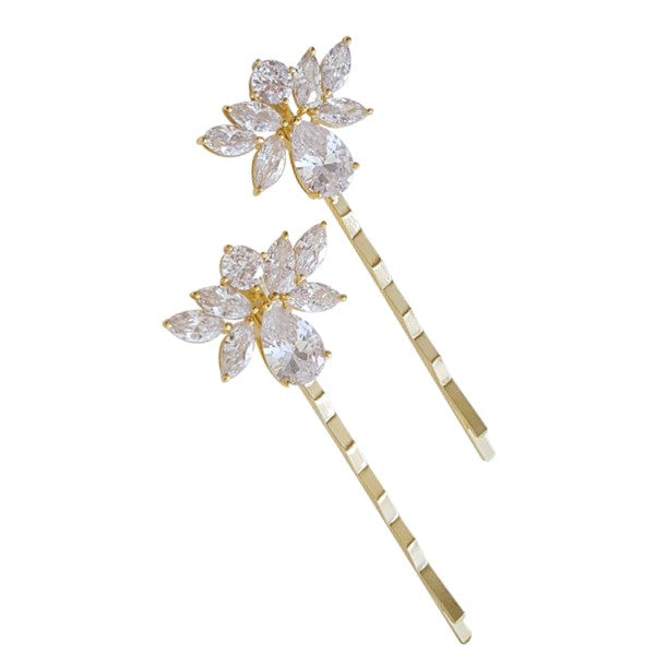 Bridal Hair Pins Crystal Pearl Silver-Nicole