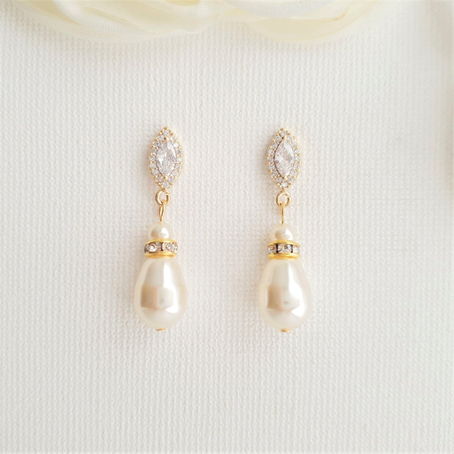 Rose Gold Pearl Teardrop Earrings for Brides- Ella - PoetryDesigns