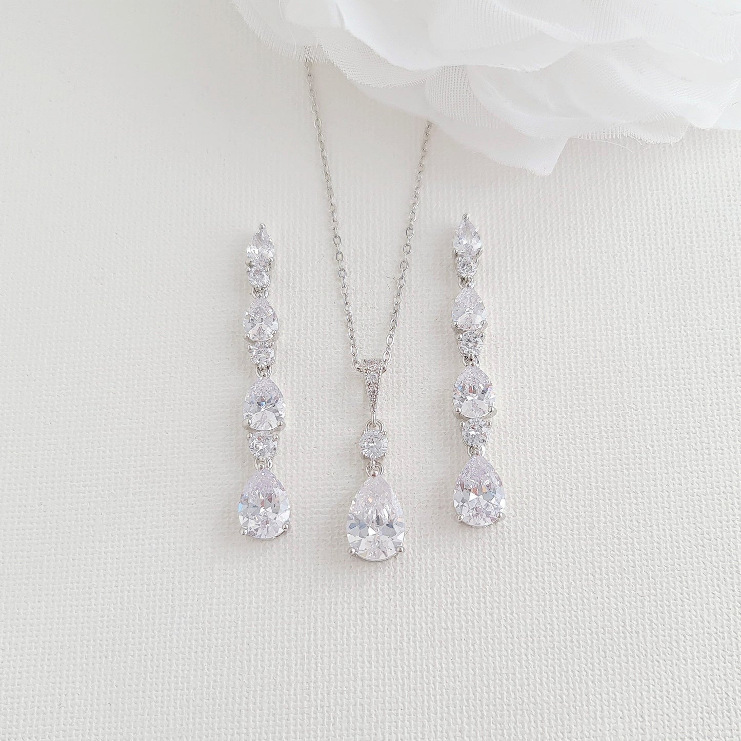 Drop Pendant Necklace and Earrings Wedding Jewelry Set-Hazel