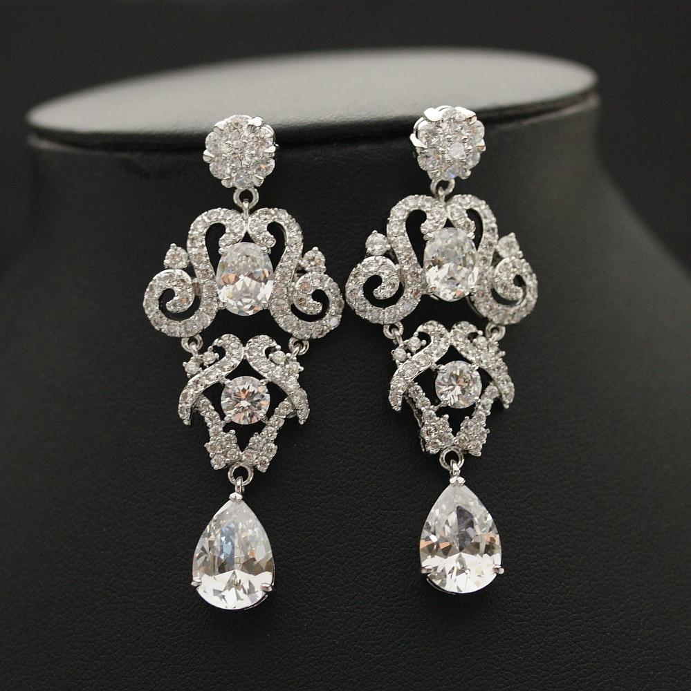 Cubic Zirconia Vintage Bridal Earrings- Fay - PoetryDesigns