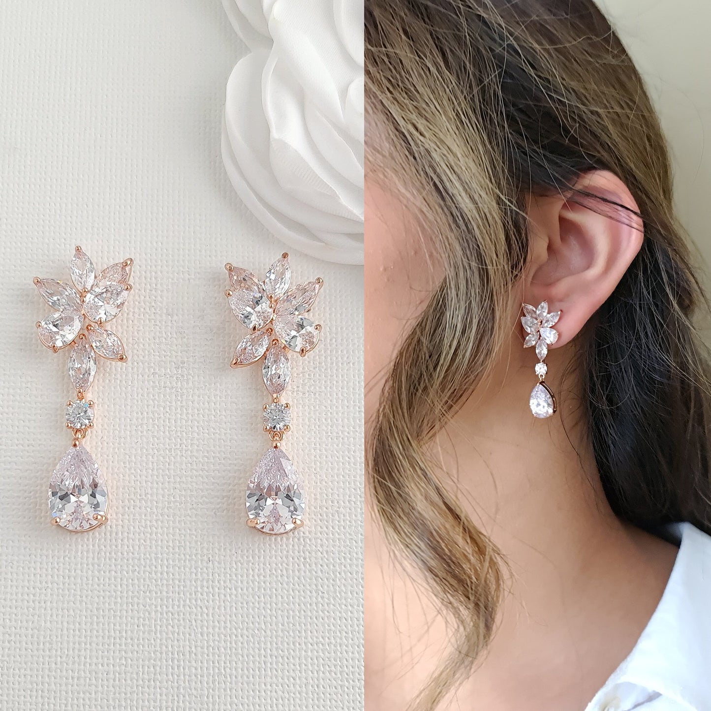 Juego de aretes y pulsera de oro rosa-Ivy