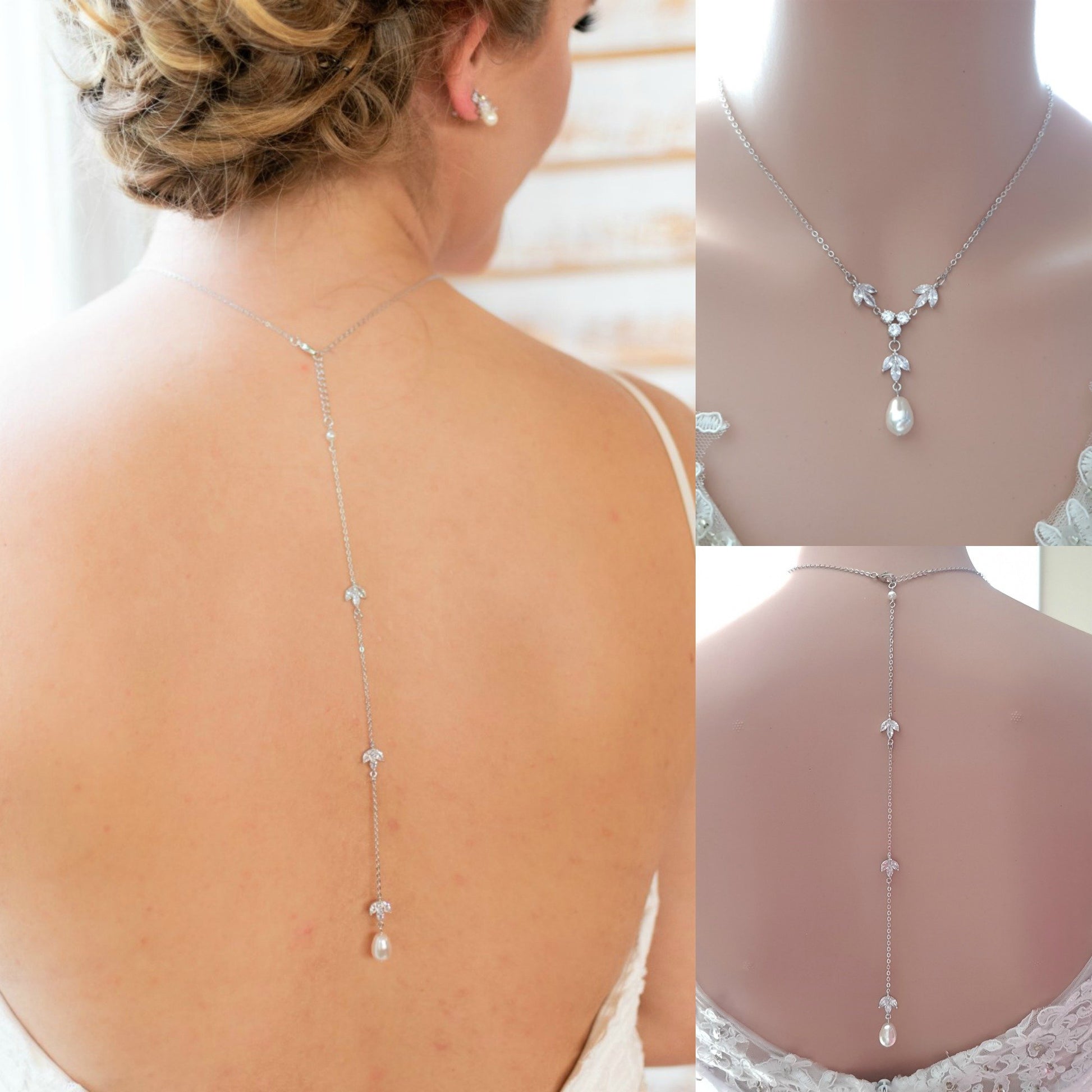 Simple Bridal Jewelry Set-3 Pcs- Silver & Pearl- Leila - PoetryDesigns