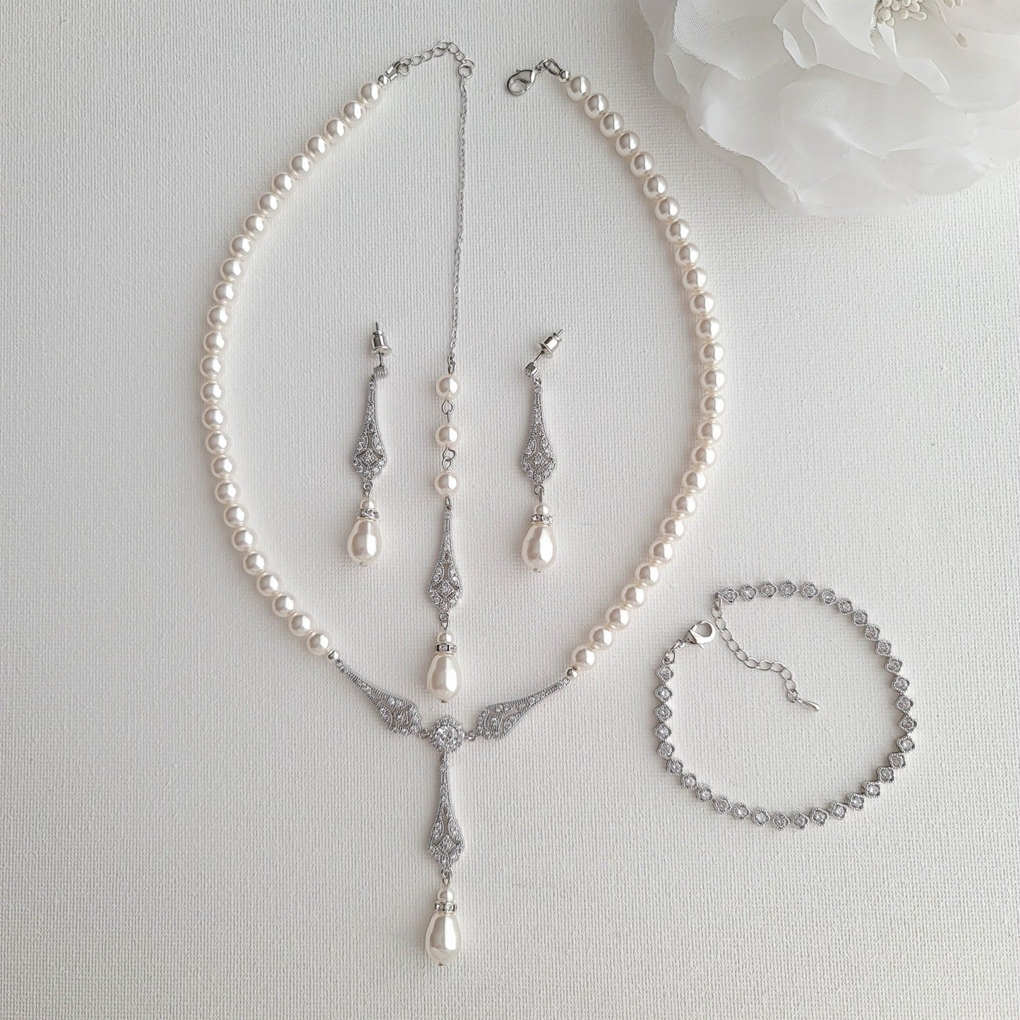 Rose Gold and Pearl Wedding Jewelry Set-Lisa