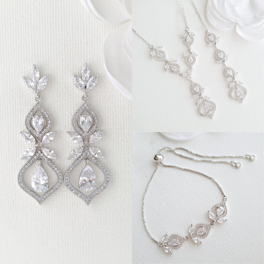 Rose Gold Bridal Back Jewelry Set with Drop Earrings Slider Bracelet Backdrop Necklace- Meghan