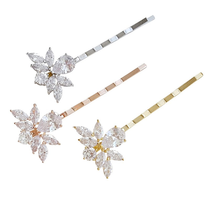 Bridal Hair Pins Crystal Pearl Silver-Nicole