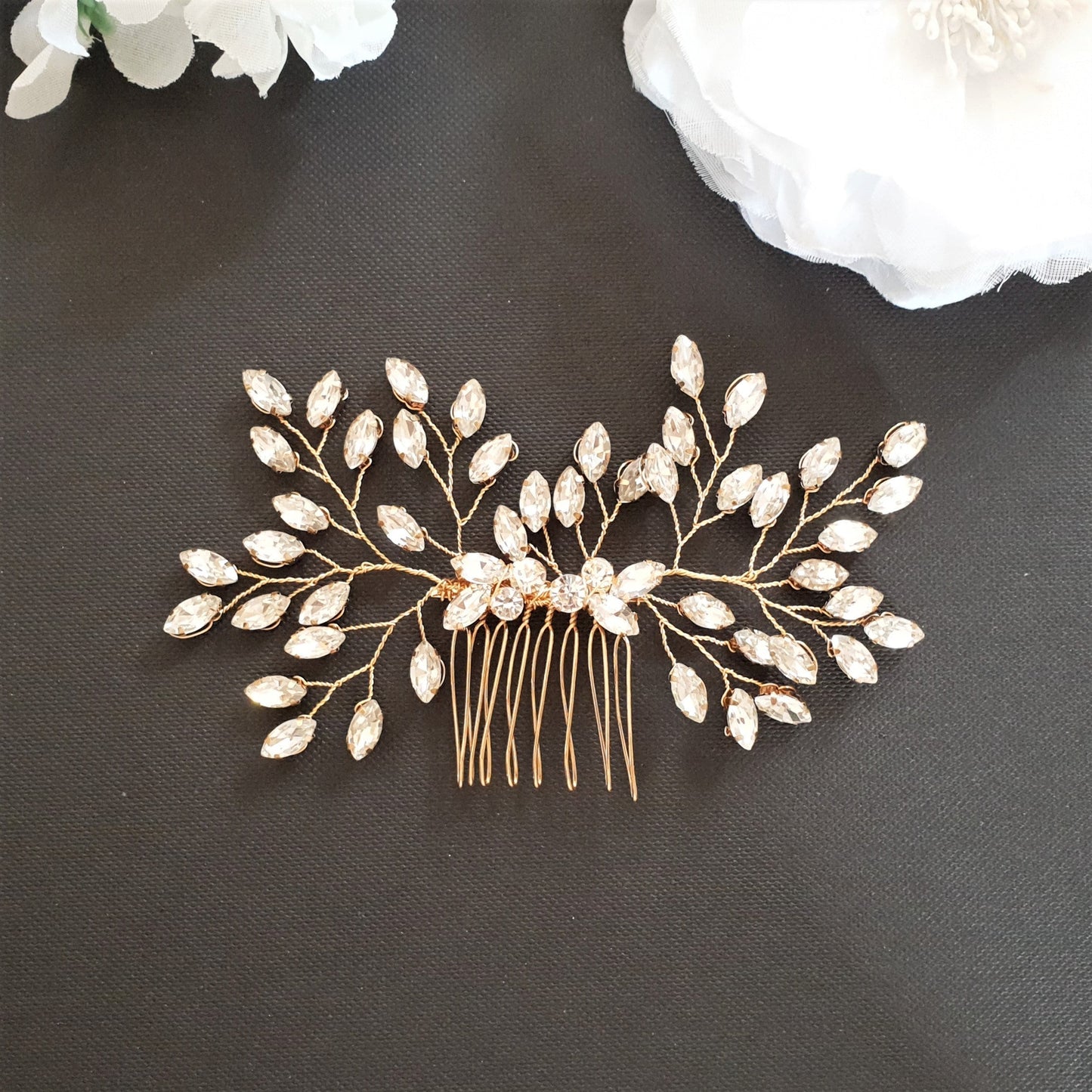 Rose Gold Crystal Hair Vine Hair Comb for Wedding-Pasque