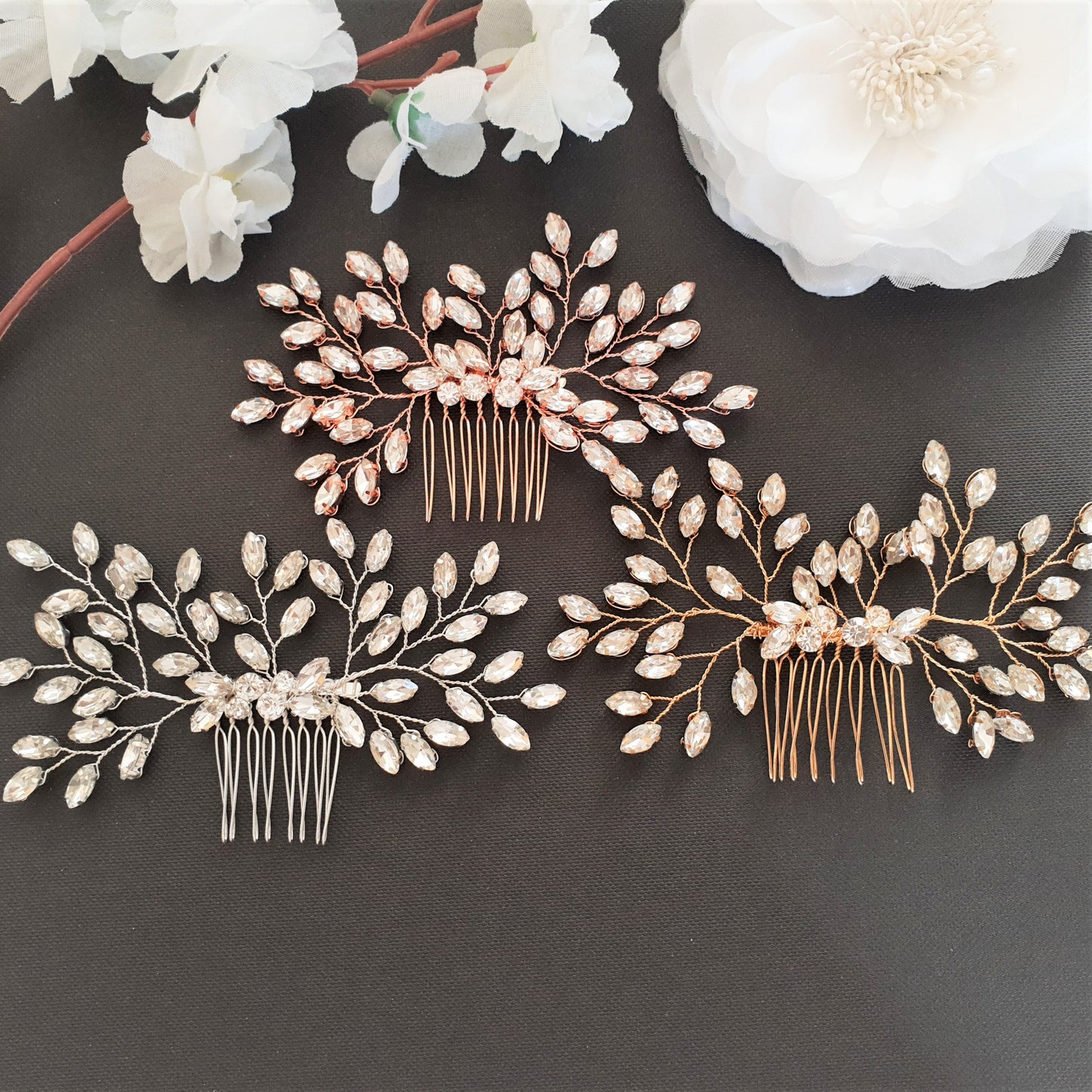 Simple Crystal Leaf Hair Comb for Brides-Pasque