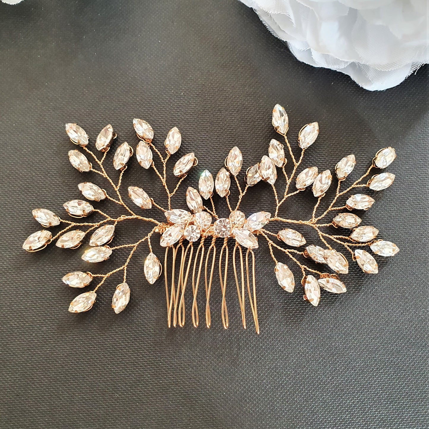 Simple Crystal Leaf Hair Comb for Brides-Pasque