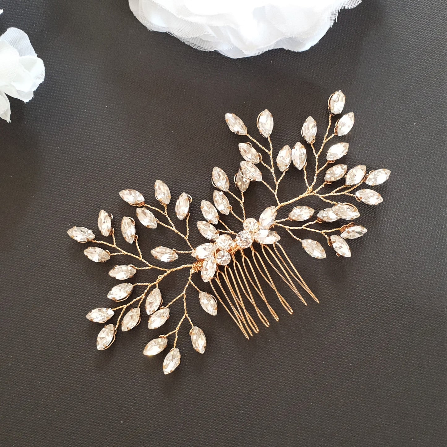 Simple Crystal Leaf Hair Comb for Brides-Pasque