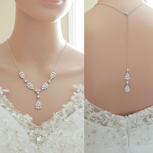 Bridal Jewelry Back Necklace in Rose Gold-Julia