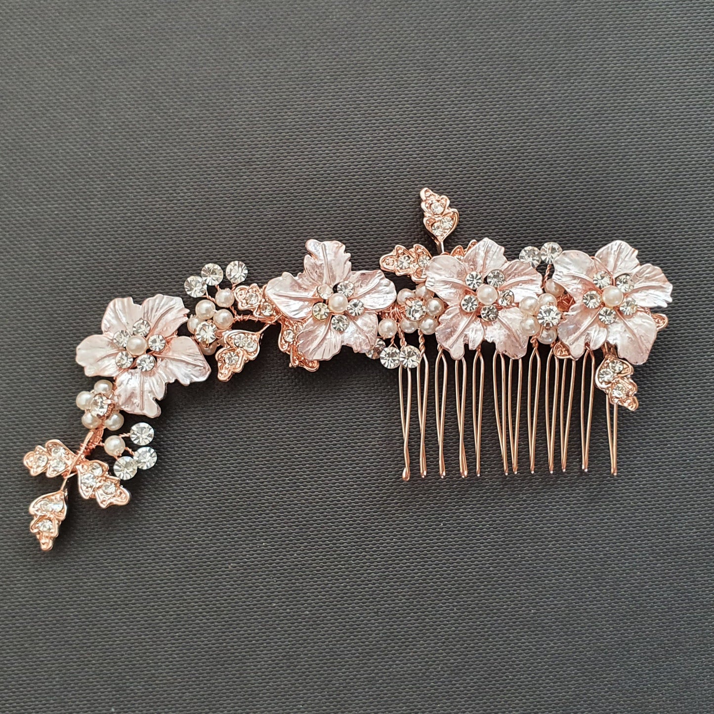 Peineta para Novias Oro Rosa con Hoja y Flor-Gardenia