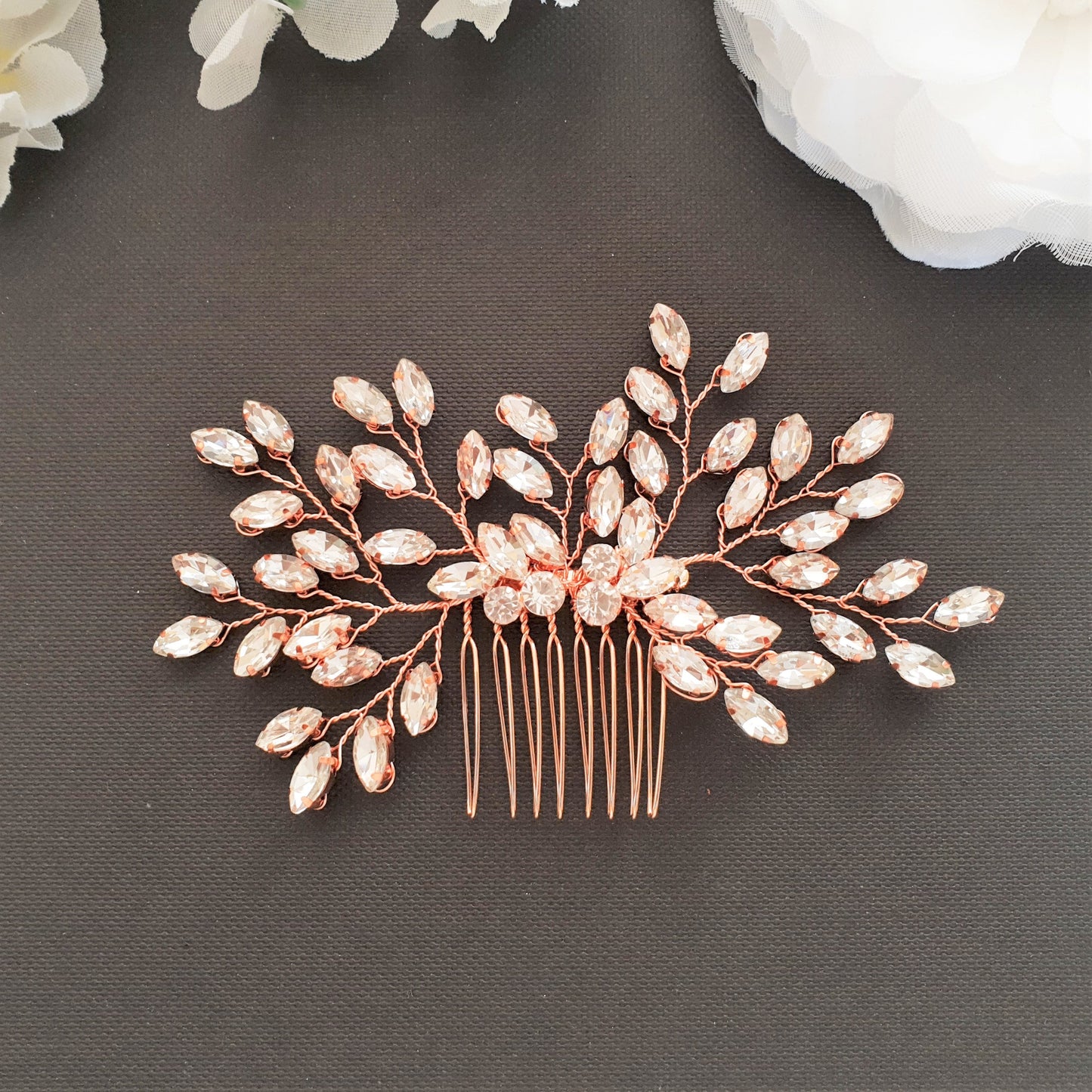 Simple Crystal Leaf Hair Comb for Brides-Pasque