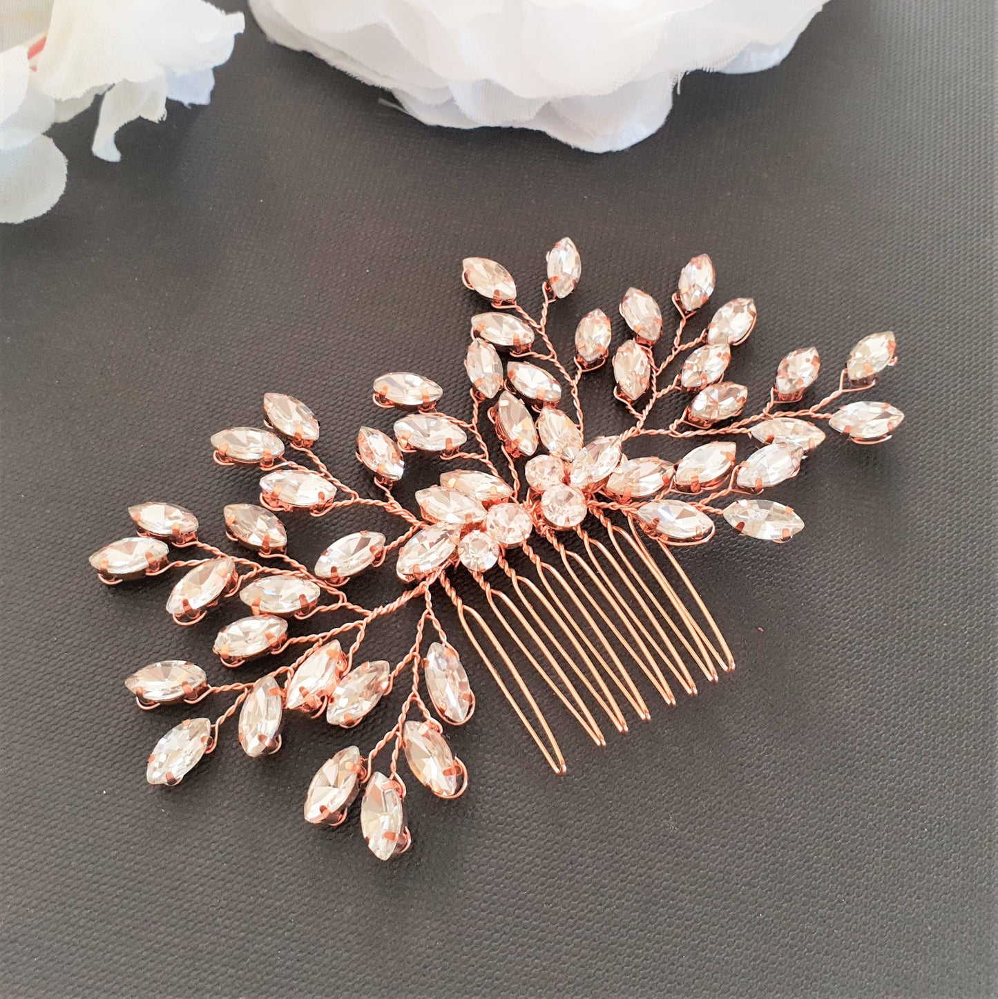 Simple Crystal Leaf Hair Comb for Brides-Pasque