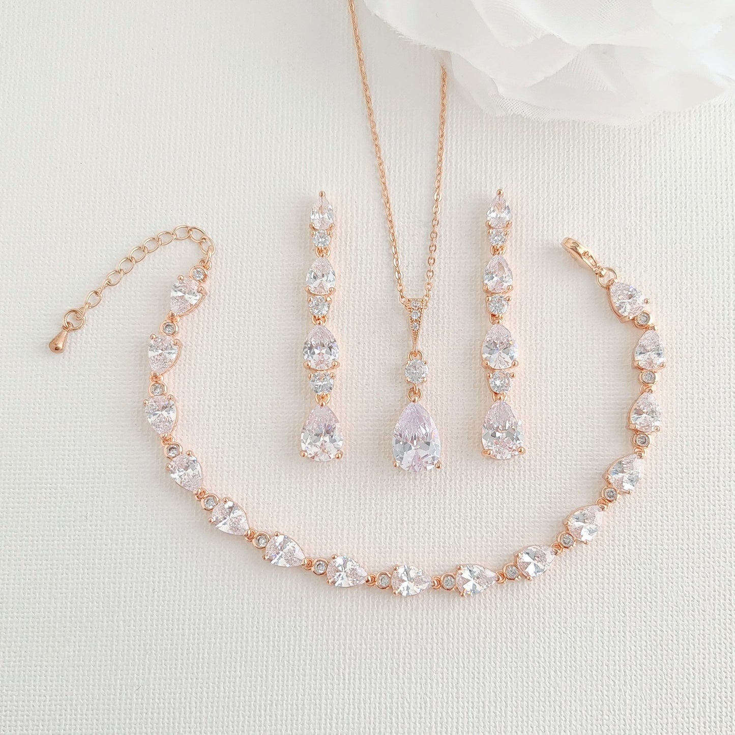 Parure de bijoux en forme de petite larme en or rose pour mariage-Hazel