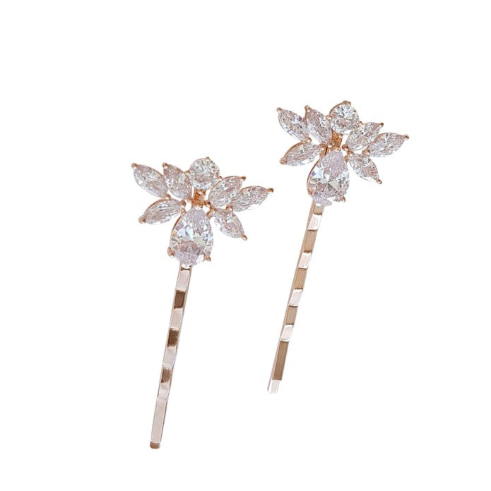 Bridal Hair Pins Crystal Pearl Silver-Nicole