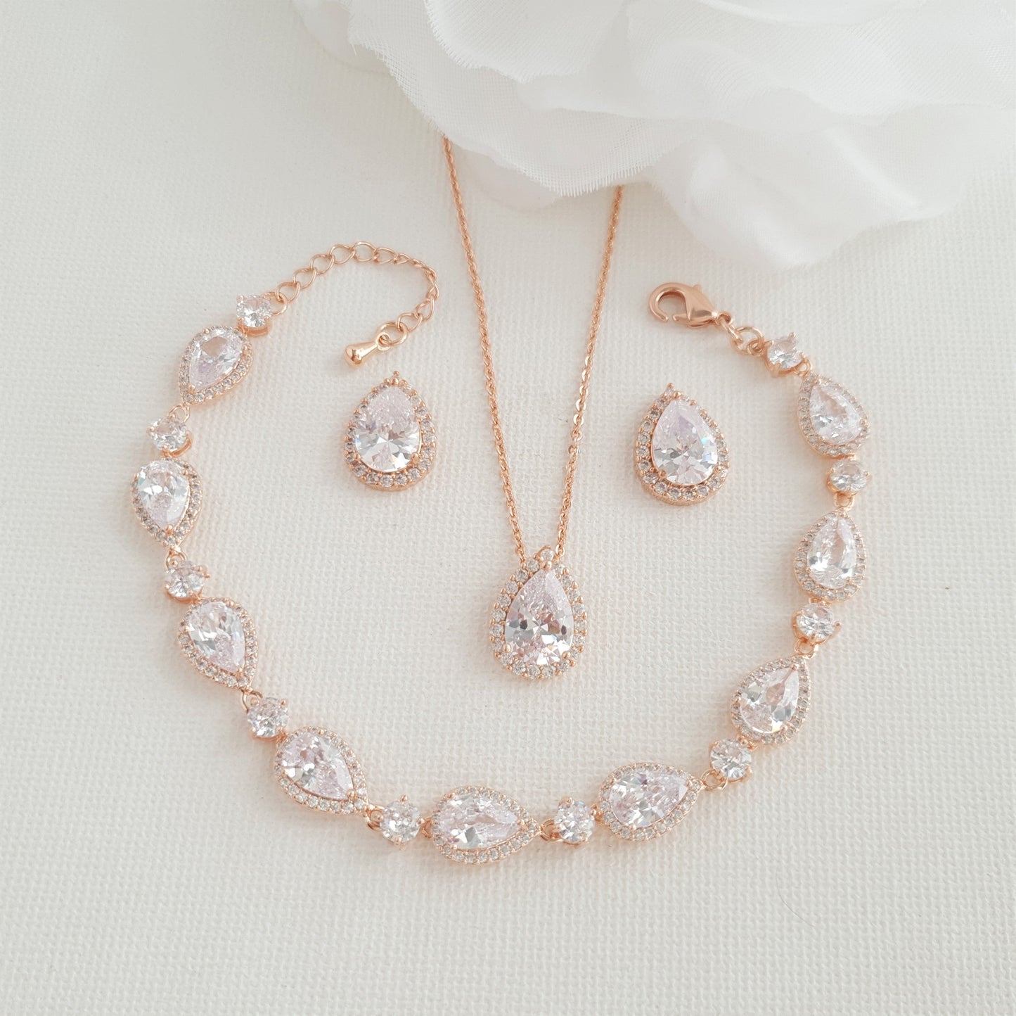 Gold Necklace Bracelet Stud Earrings Set for Brides-Emma