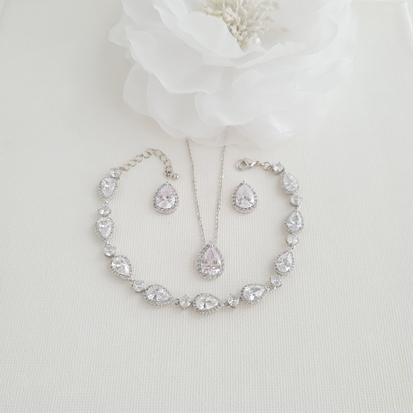 Teardrop Stud Earrings Necklace Bracelet Set-Emma