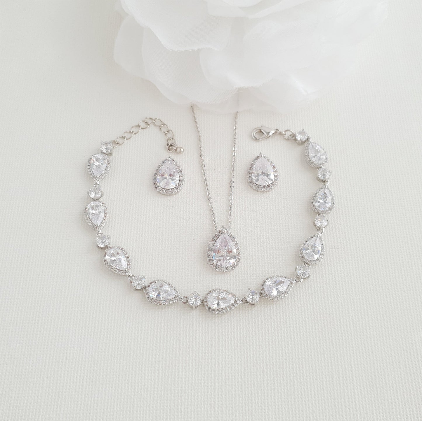 Teardrop Stud Earrings Necklace Bracelet Set-Emma