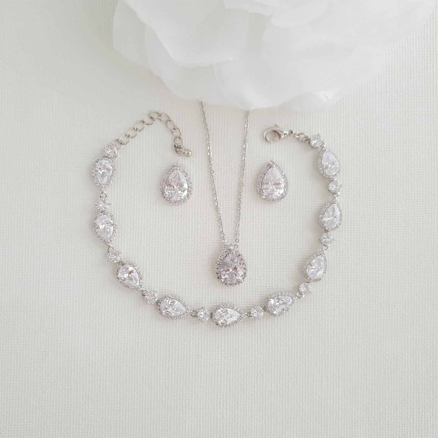 Teardrop Stud Earrings Necklace Bracelet Set-Emma