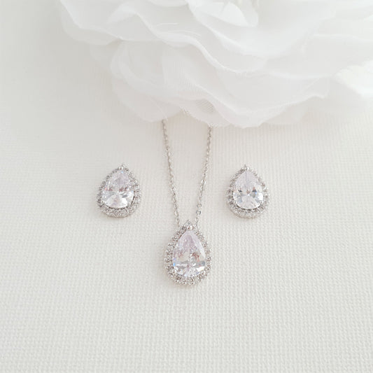 Brides and Bridesmaids Stud Earrings and Necklace Set-Emma