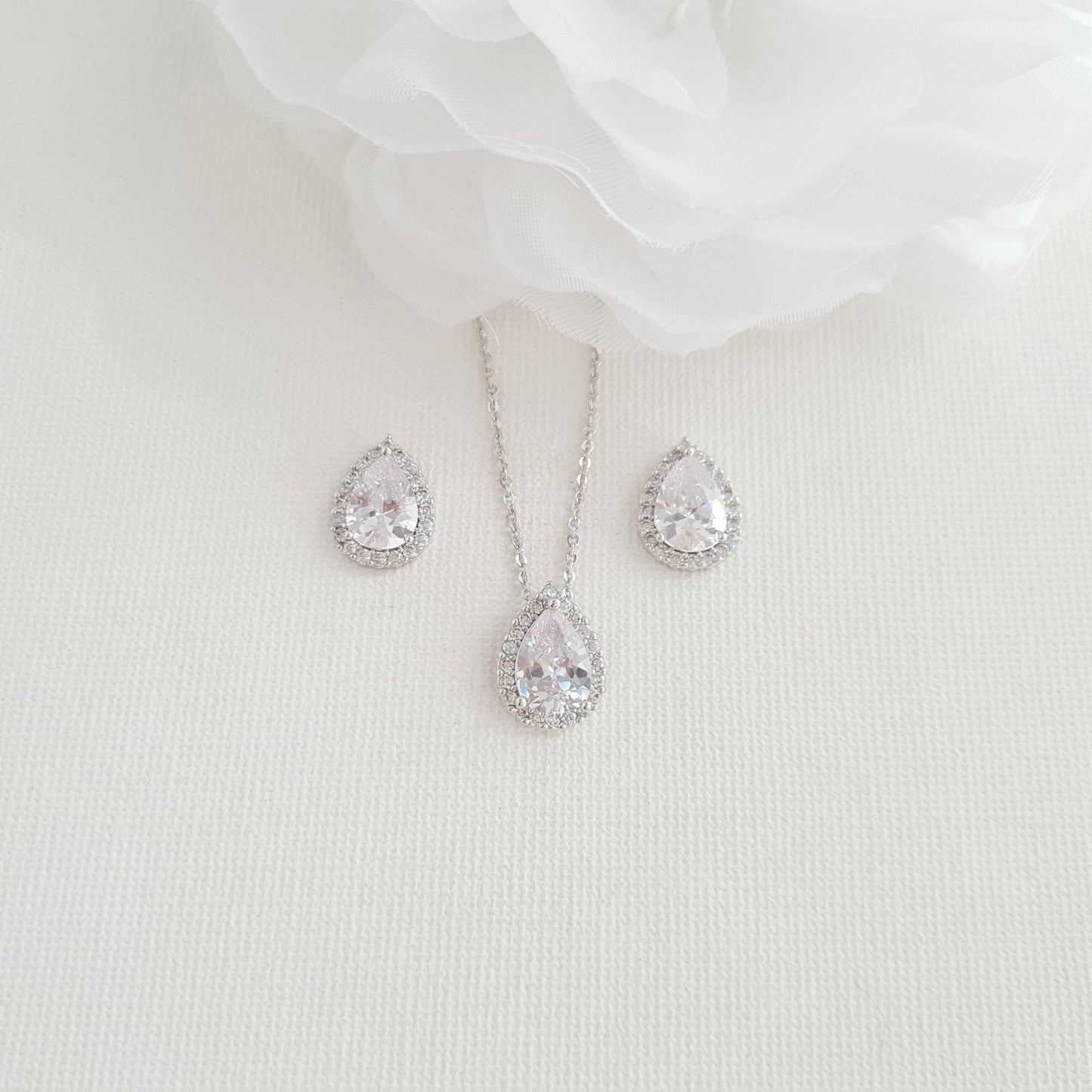 Brides and Bridesmaids Stud Earrings and Necklace Set-Emma