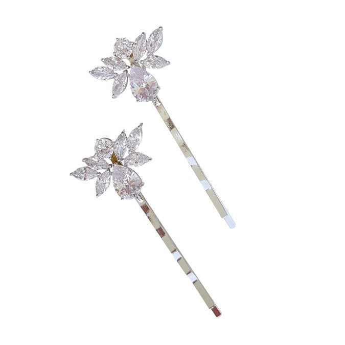 Bridal Hair Pins Crystal Pearl Silver-Nicole