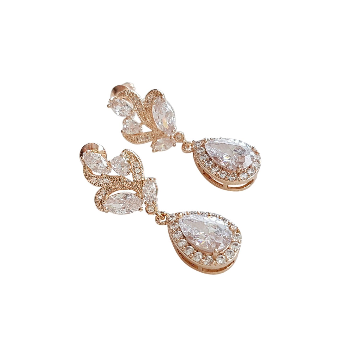 Pink Gold Bridal Earrings-Wavy