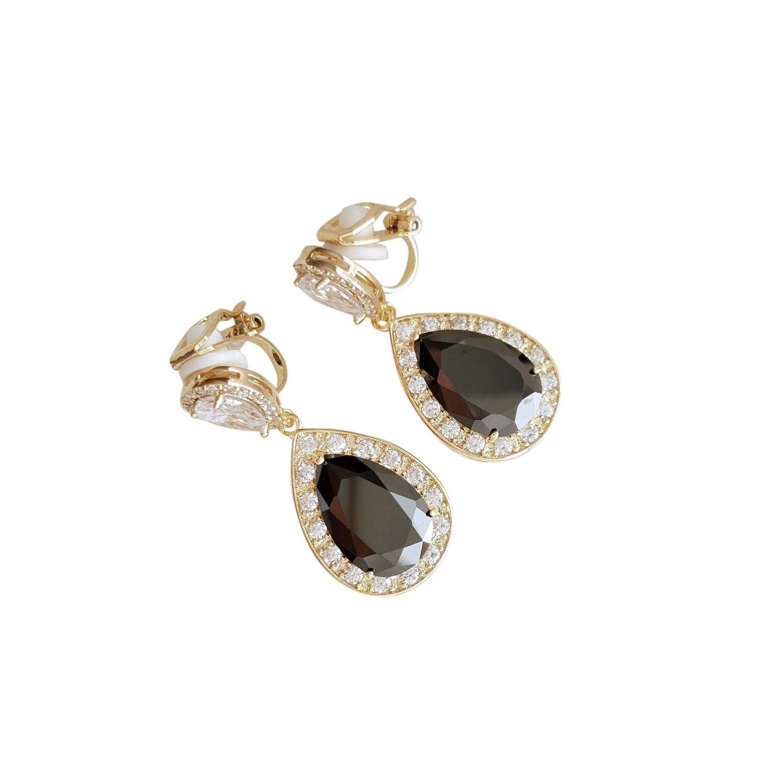Black Clip On Drop Earrings in Rose Gold-Zoe - PoetryDesigns