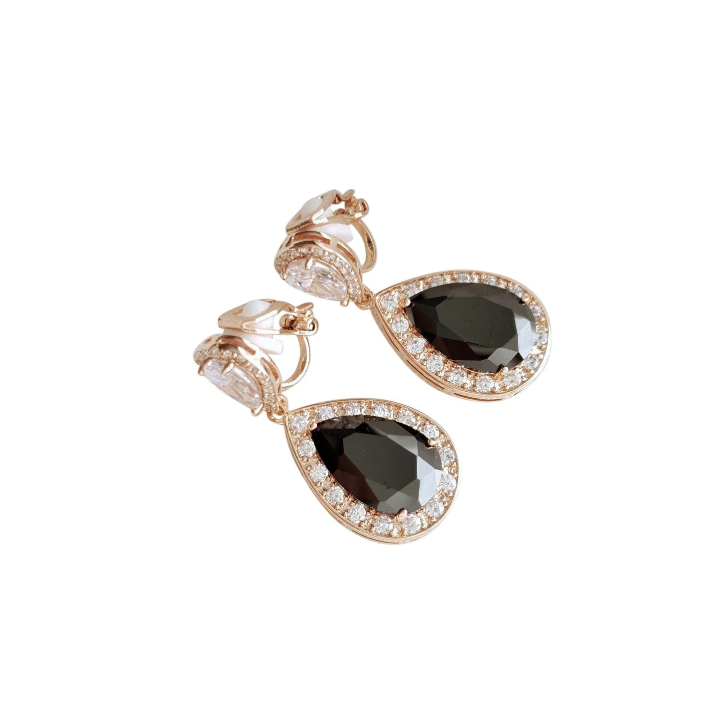 Black Clip On Earrings in Silver-Zoe - PoetryDesigns