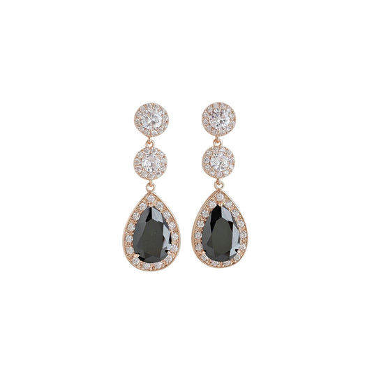 Rose Gold Long Black Earrings-Zoe - PoetryDesigns