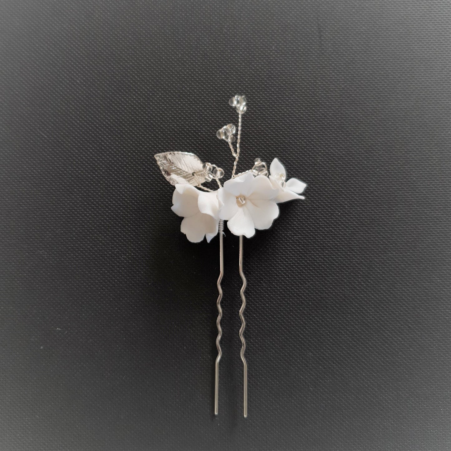 Bridal Hair Pins Set with White Flowers-Magnolia