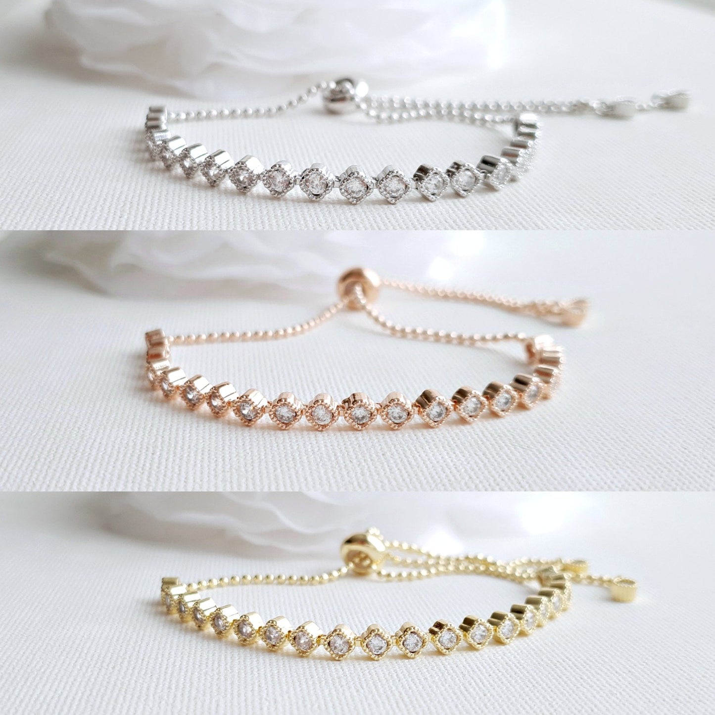 Rose Gold Sliding Bracelet for Brides-Celia - PoetryDesigns