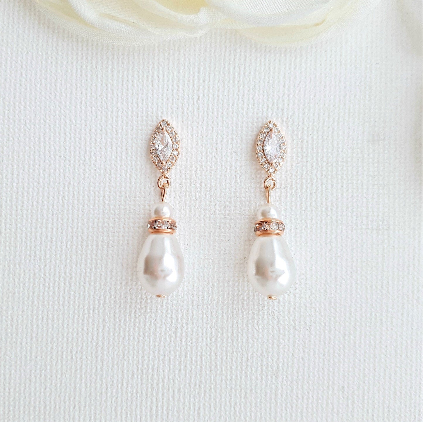 Teardrop Pearl Earrings for Weddings in Silver- Ella - PoetryDesigns