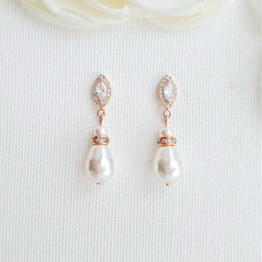 Rose Gold Pearl Teardrop Earrings for Brides- Ella - PoetryDesigns