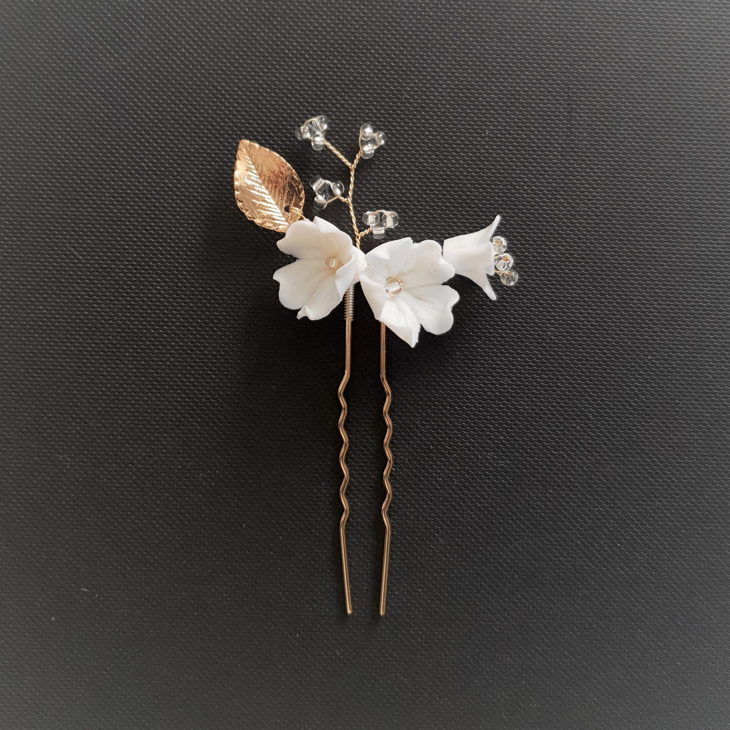 Bridal Hair Pins Set with White Flowers-Magnolia