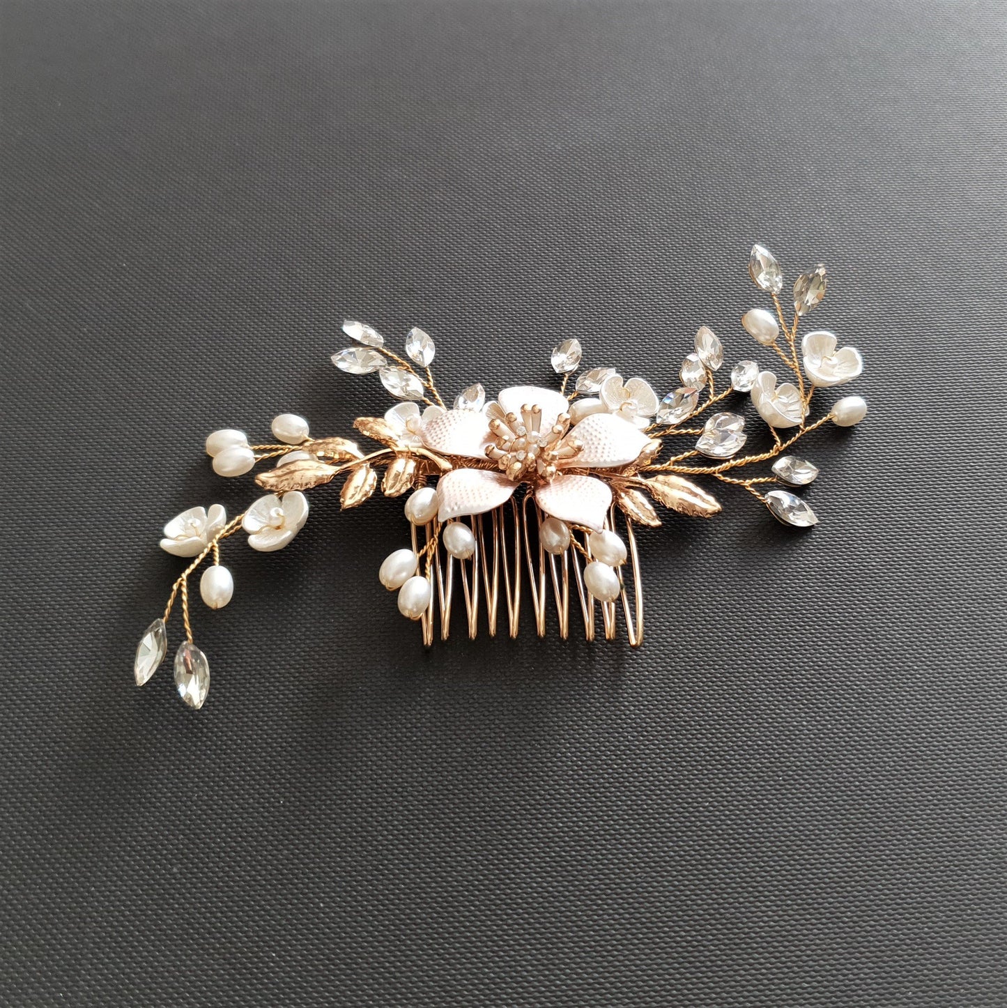 Jeweled Gold Hair Comb for Weddings -Freya