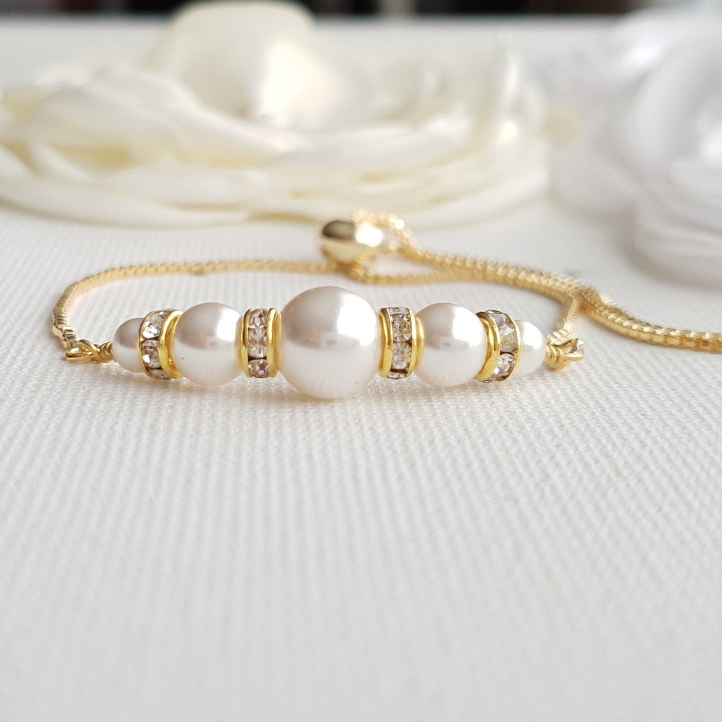 Pearl Bracelet Slider Bracelet in Gold