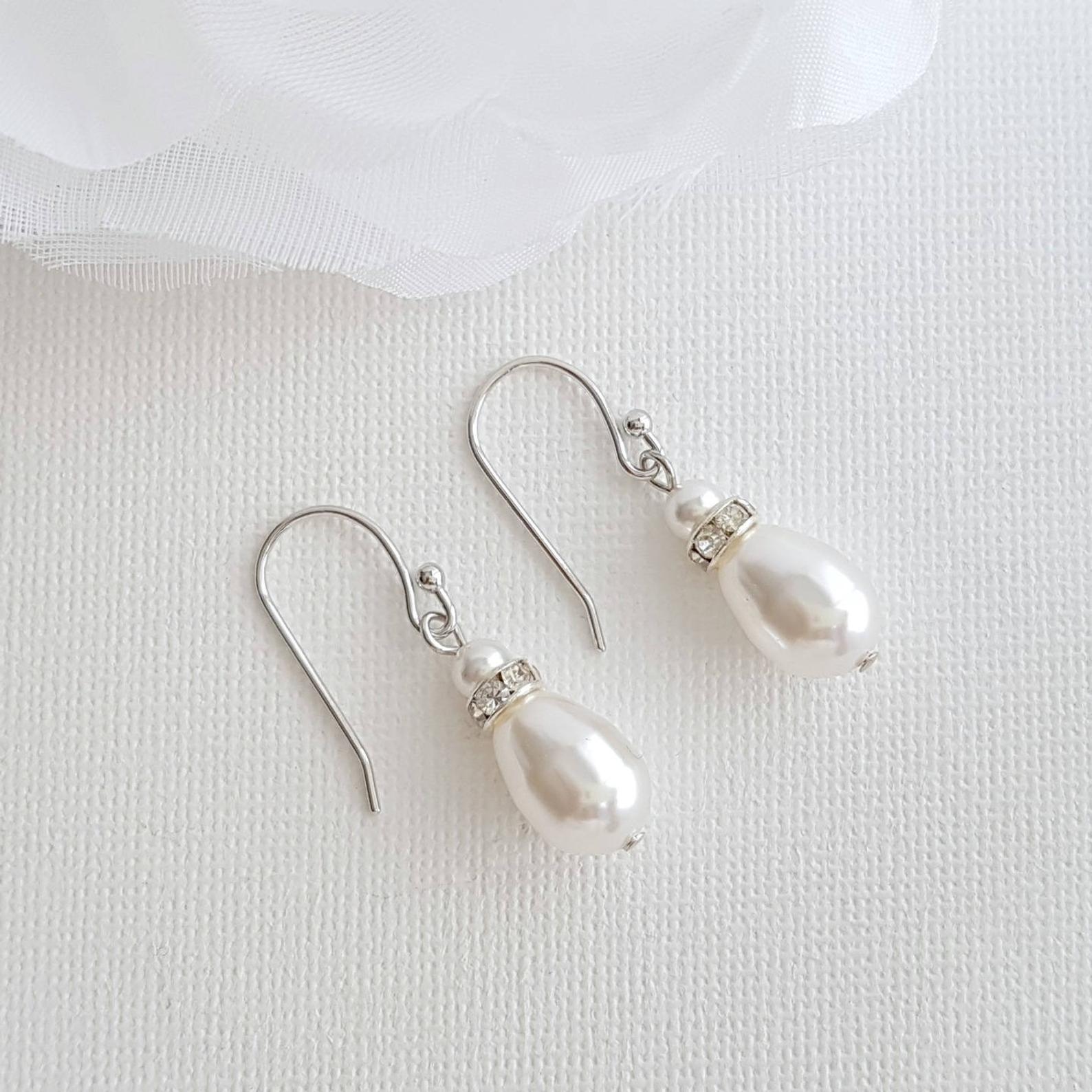 Simple Gold Earrings With Pearl Drops -June - PoetryDesigns