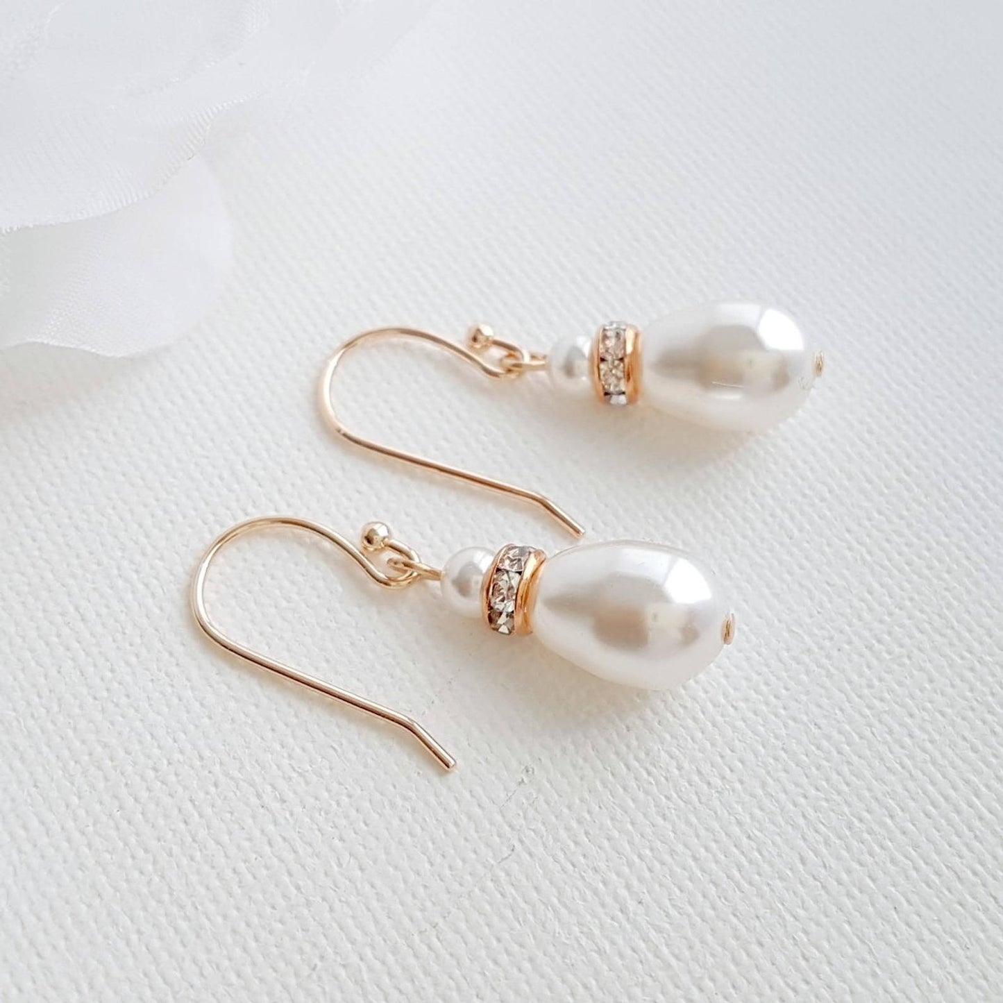 Simple Gold Earrings With Pearl Drops -June - PoetryDesigns