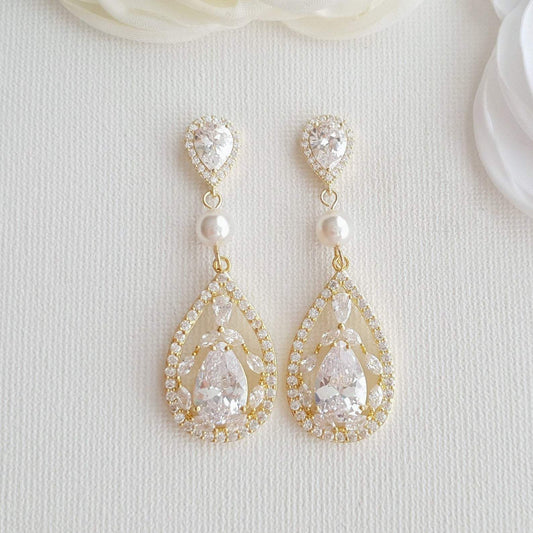 Gold Cubic Zirconia Earrings-Esther - PoetryDesigns