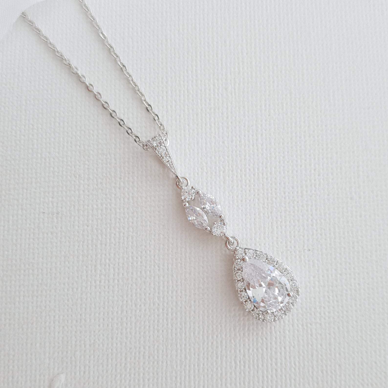 14K Gold Drop Pendant Necklace (1.5 Inches) for Brides & Bridesmaids Gift-Hayley - PoetryDesigns