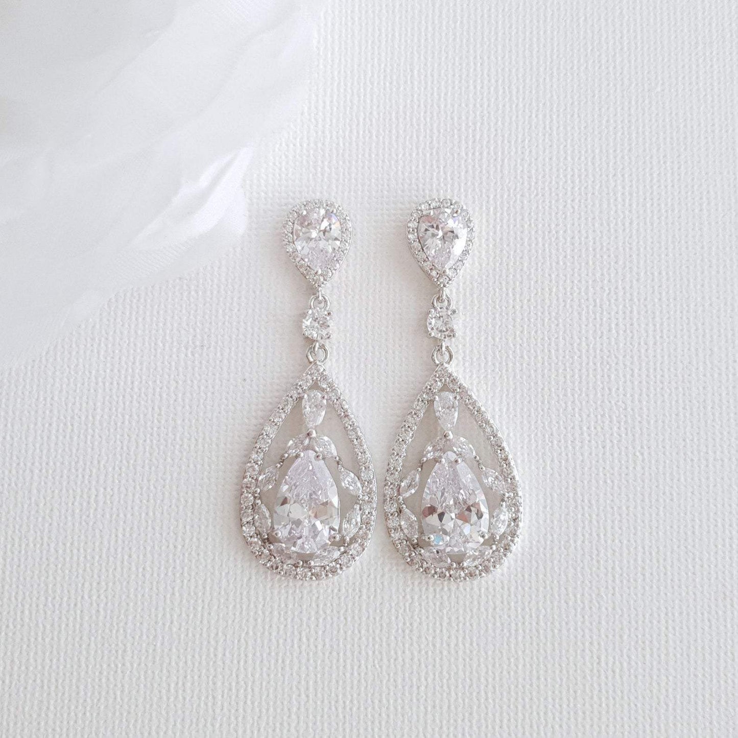 Crystal Wedding Earrings Drop-Esther - PoetryDesigns