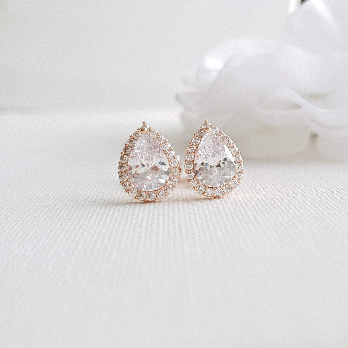 Cubic Zirconia Teardrop[ Clip On Stud Earrings for Brides- Poetry Designs